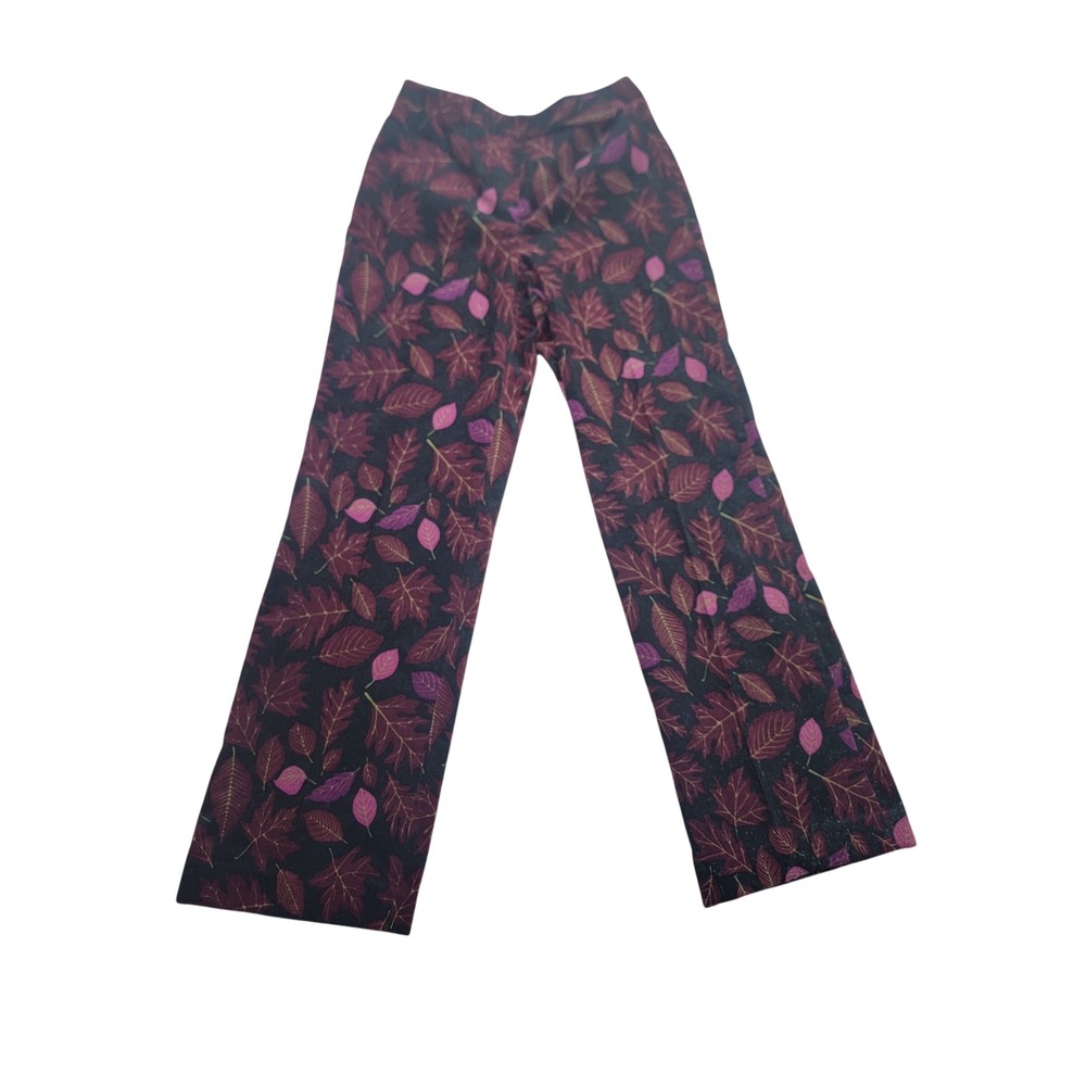 Madison Studio Womens Corduroy Pants Leaf Print Burgundy Purple Straight Leg S 4